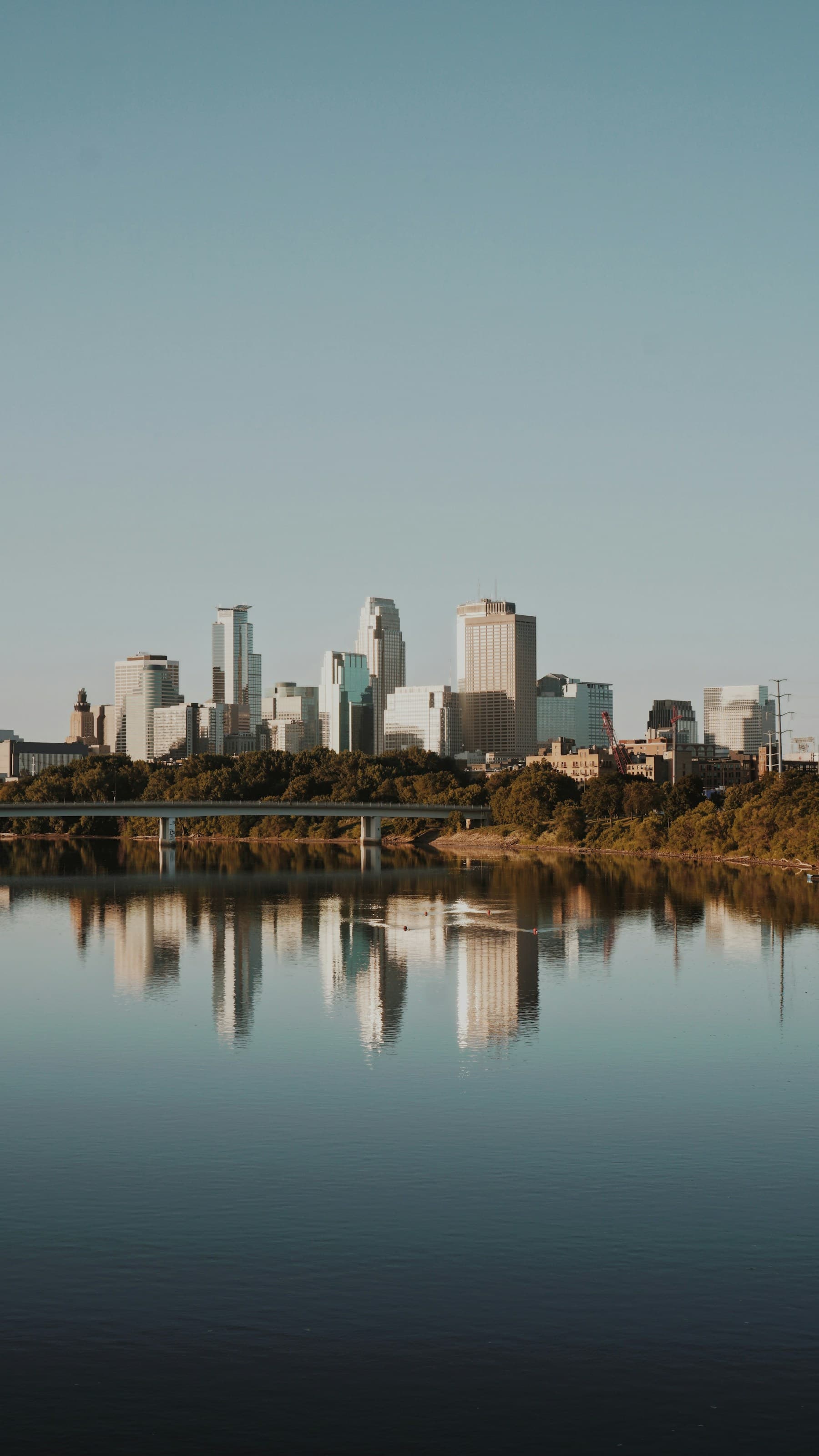 Minneapolis skyline reflected on the Mississippi River